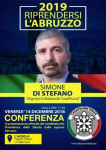 Regionali: il segretario di Casa Pound Italia, Simone Di Stefano in Abruzzo