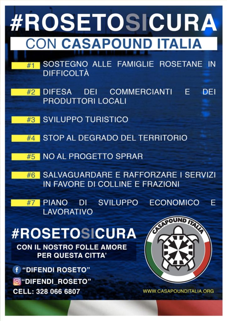 Roset, CasaPound dà il via alla campagna “Roseto siCura”