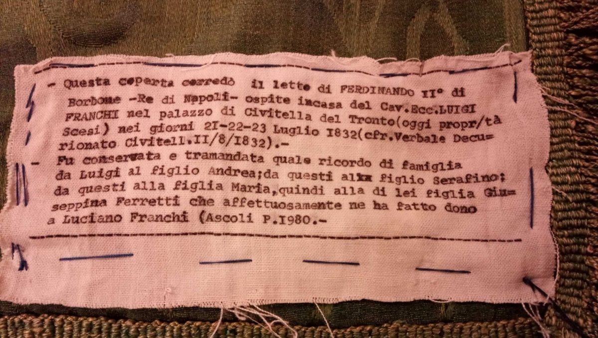 Al museo Nact di Civitella in esposizione la coperta di Ferdinando II