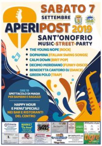 Torna l’Aperipost a Sant’Onofrio: band emergenti, spettacoli e happy hour