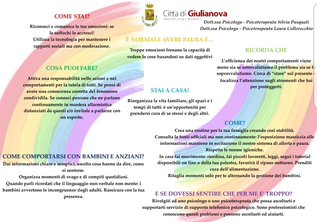 Coronavirus, vademecum psicologico per i cittadini di Giulianova