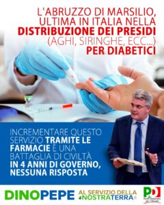 Distribuzione presidi per diabetici, Pepe:”Incrementare il servizio è battaglia di civiltà”