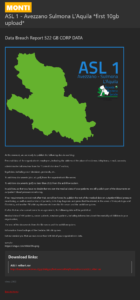 Attacco hacker Asl 1: pubblicati in mattinata 10 nuovi giga di dati sensibili