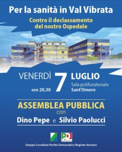 Assemblea pubblica sanità in Val Vibrata. Pepe:giunta penalizza il presidio