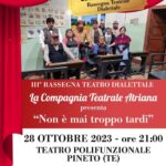 Pineto, “Non è mai troppo tardi”: ritorna la rassegna teatro dialettale
