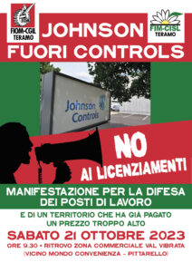Johnson Controls: sabato manifestazione a difesa dei 60 posti di lavoro