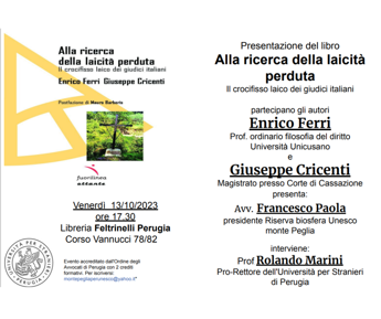 “Alla ricerca della laicità perduta. Il crocifisso laico dei giudici italiani”, presentazione del libro alla Feltrinelli di Perugia