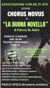 A Pineto Chorus Novus proporrà La Buona Novella di De Andrè