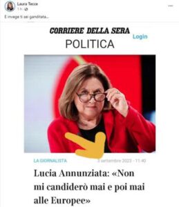 Annunziata si candida in Europa, Laura Tecce la prende in giro: “E invege ti sei ganditata”