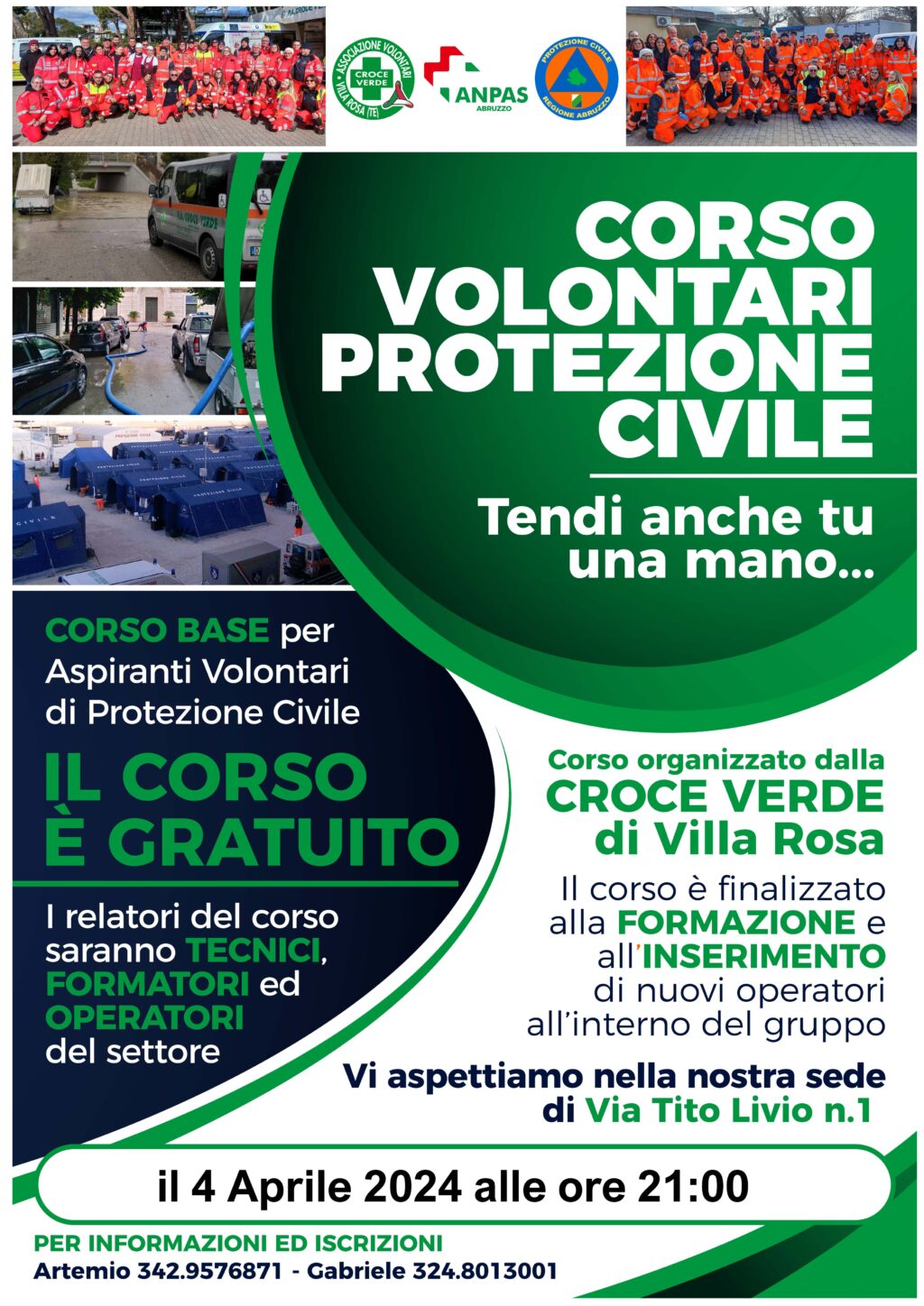 Al via a Villa Rosa il corso gratuito per volontari di Protezione Civile