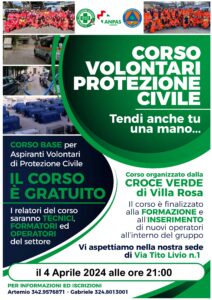 Al via a Villa Rosa il corso gratuito per volontari di Protezione Civile