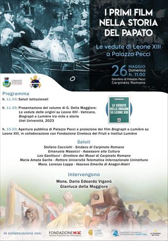 Apertura pubblica di Palazzo Pecci a Carpineto Romano per la prima proiezione italiana dei film su Leone XIII realizzati in Vaticano a fine Ottocento