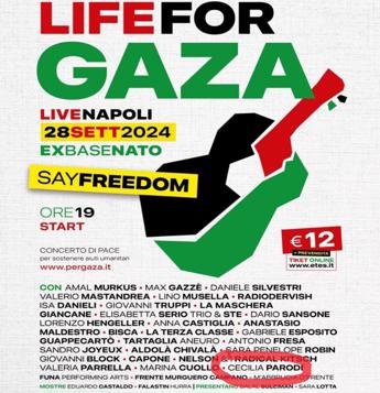‘Life for Gaza’, da locandina con Gazzè, Silvestri e Mastandrea sparisce nome scrittrice che “odia ebrei”