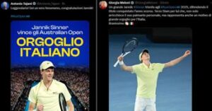 Sinner trionfa agli Australian Open: da Tajani a Meloni, esulta la politica