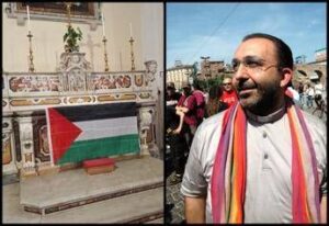 Prete ‘no global’ espone bandiera palestinese sull’altare: “Vangelo ci dice di schierarci”
