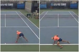 Tennista sbaglia colpi e non si regge in piedi: “Crampi o alcol?”