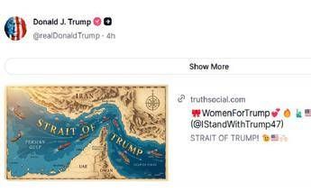 Stretto di Hormuz diventa ‘Stretto di Trump’: la nuova mappa condivisa su Truth