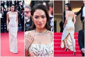 Cannes, Elodie sul tappeto rosso con un look da diva d’altri tempi