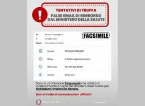Email truffa su rimborsi, l’alert del ministero della Salute: “Non cliccare su link”