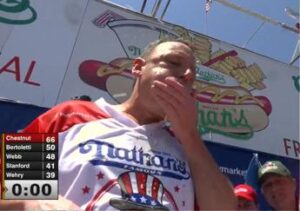 Mangia 66 hot dog in 10 minuti, Chestnut è ancora il re del 4 luglio